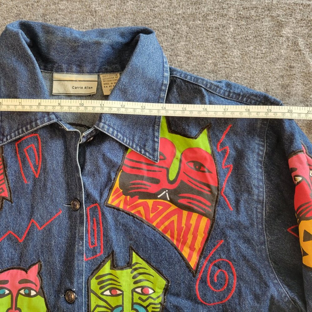VTG Cat Patch Denim Jacket M Funky 90s Upcycled Custom Handmade Layer - Picture 8 of 10
